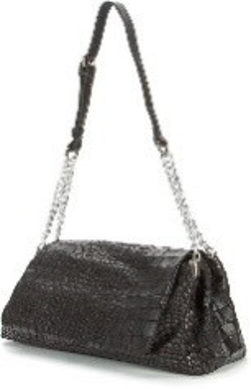 Betsy Croc Embossed Folded Shoulder Bag , BLACK