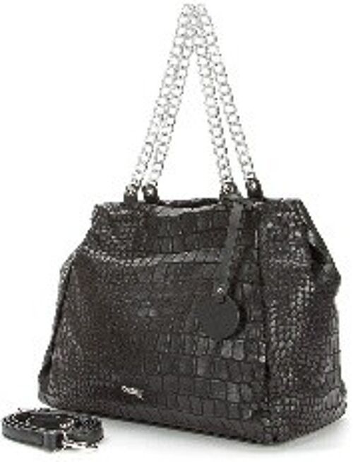 Betsy Croc Embossed Chain Handle Shoulder Bag , BLACK