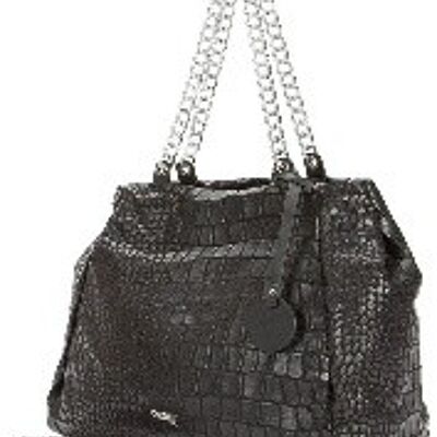 Betsy Croc Embossed Chain Handle Shoulder Bag , MILK