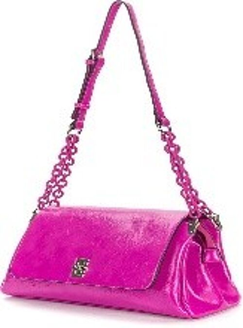 Betsy Faux Leather Satchel Bag , FUSCIA