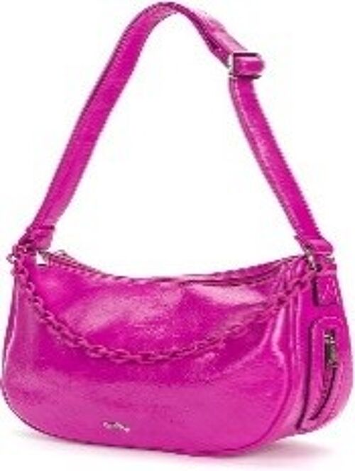 Besty Faux Leather Curved Shoulder Bag , FUSCIA