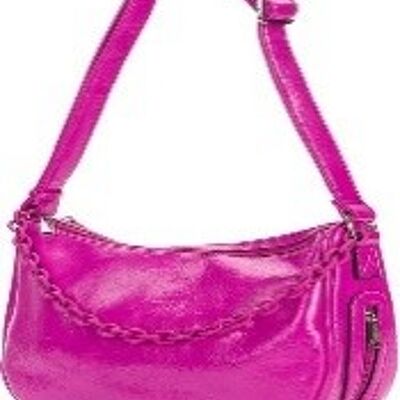 Besty Faux Leather Curved Shoulder Bag , FUSCIA