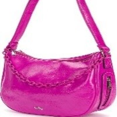 Besty Faux Leather Curved Shoulder Bag , FUSCIA