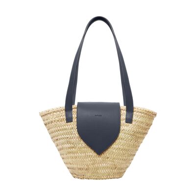 La Cesta - Borsa tote con patta in pelle blu navy