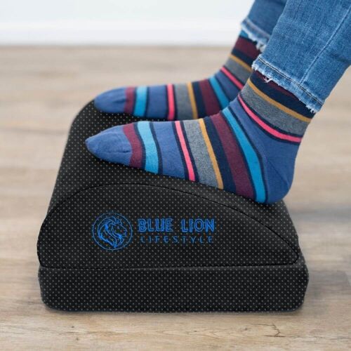 Blue Lion Verstelbare voetensteun Anti slip - Voetenkussen voor ergonomische zithouding thuis of op kantoor - 10+5 cm - Zwart