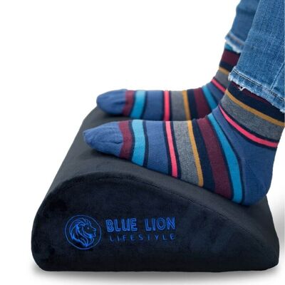 Ergonomic footrest Blue Lion - Foot cushion for sitting position at home or at the office - Desk - Against back pain - 12 cm - Black