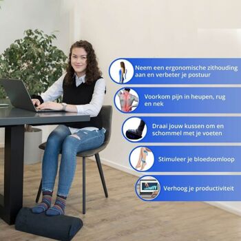 Repose-pieds ergonomique Blue Lion - Coussin de pied pour position assise à la maison ou au bureau - Bureau - Contre les maux de dos - 12 cm - Noir 2