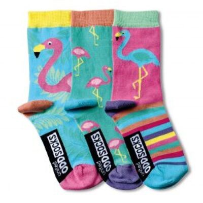 FLAMINGO - 3 Odd Socks| A pair with a spare - United Oddsocks| UK 4-8, EUR 37-42, US 6.5 -10.5