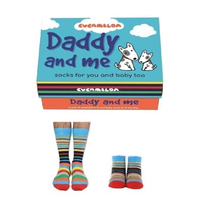 PAPÁ Y YO- 2 pares de calcetines a rayas | Caja de regalo | Cucamelón| Reino Unido 6-11, 0-12 meses