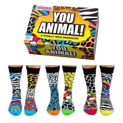 DU TIER! |6 Oddsocks Geschenkbox für Erwachsene – United Oddsocks| UK 6-11, EUR 39-46, US 6.5-11.5