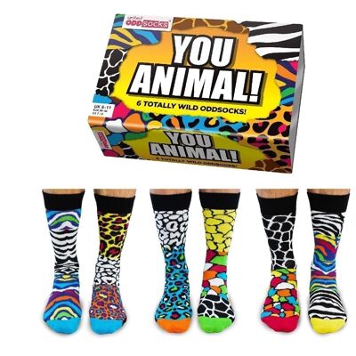 YOU ANIMAL! | 6 Odd Socks Adult Gift Box - United Oddsocks| UK 6-11, EUR 39-46, US 6.5-11.5