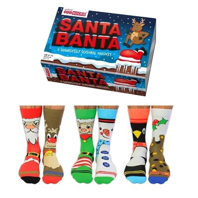 UNITED ODDSOCKS – SANTA BANTA – GESCHENKBOX MIT 6 SOCKEN FÜR ERWACHSENE UK 6–11, EUR 39–46, US 6,5–11,5