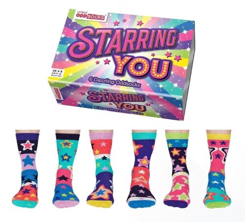 STARRING YOU | 6 Odd Socks Adult Gift Box - United Oddsocks| UK 4-8, EUR 37-42, US 6.5 -10.5