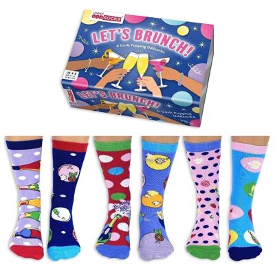 VAMOS A BRUNCH | Caja de regalo para adultos de 6 calcetines Odd - United Oddsocks| Reino Unido 4-8, EUR 37-42, EE. UU. 6.5-10.5