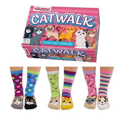 CATWALK | 6 Odd Socks Adult Gift Box - United Oddsocks| UK 4-8, EUR 37-42, US 6.5 -10.5