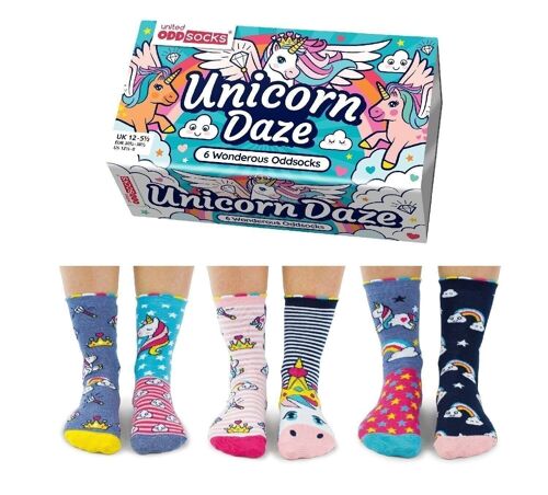 UNICORN DAZE | 6 Odd Socks Kids Gift Box - United Oddsocks| UK 12-5.5, EUR 30.5-39, US 13.5-8