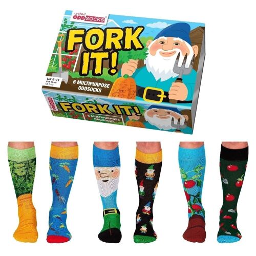 FORK IT! | 6 Odd Socks Adult Gift Box - United Oddsocks| UK 6-11, EUR 39-46, US 6.5-11.5
