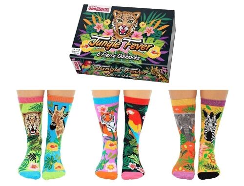 JUNGLE FEVER | 6 Odd Socks Adult Gift Box - United Oddsocks| UK 4-8, EUR 37-42, US 6.5 -10.5