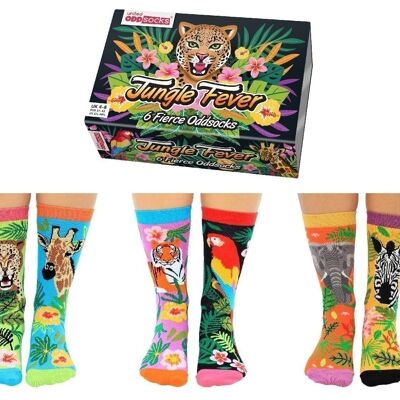 JUNGLE FEVER | 6 Odd Socks Adult Gift Box - United Oddsocks| UK 4-8, EUR 37-42, US 6.5 -10.5