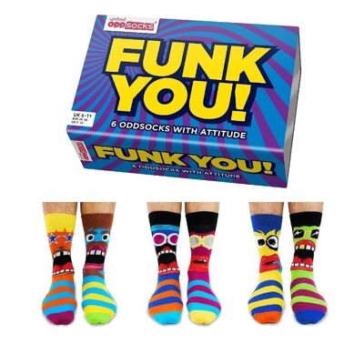 FUNK YOU! | 6 Odd Socks Adult Gift Box - United Oddsocks| UK 6-11, EUR 39-46, US 6.5-11.5