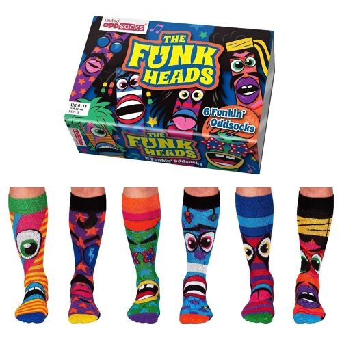 THE FUNK HEADS | 6 Odd Socks Adult Gift Box - United Oddsocks| UK 6-11, EUR 39-46, US 6.5-11.5