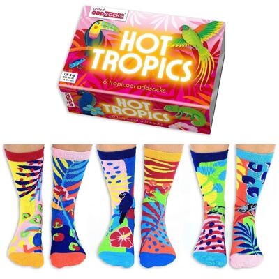 TRÓPICOS CALIENTES | Caja de regalo para adultos de 6 calcetines Odd - United Oddsocks| Reino Unido 4-8, EUR 37-42, EE. UU. 6.5-10.5