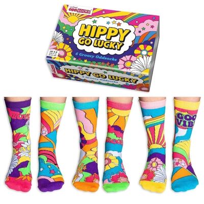 HIPPY VA SUERTE | Caja de regalo para adultos de 6 calcetines Odd - United Oddsocks| Reino Unido 4-8, EUR 37-42, EE. UU. 6.5-10.5