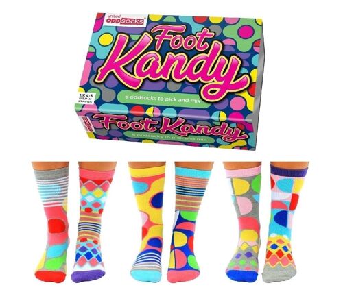 FOOT KANDY | 6 Odd Socks Adult Gift Box - United Oddsocks| UK 4-8, EUR 37-42, US 6.5 -10.5