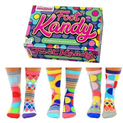 PIEDE KANDY | Confezione regalo da 6 calzini dispari per adulti - United Oddsocks| Regno Unito 4-8, EUR 37-42, Stati Uniti 6.5-10.5