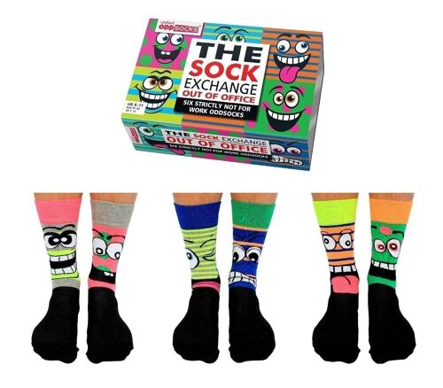 THE SOCK EXCHANGE OUT OF OFFICE | 6 Odd Socks Adult Gift Box - United Oddsocks| UK 6-11, EUR 39-46, US 6.5-11.5