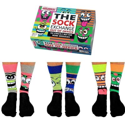 THE SOCK EXCHANGE OUT OF OFFICE | 6 Odd Socks Adult Gift Box - United Oddsocks| UK 6-11, EUR 39-46, US 6.5-11.5