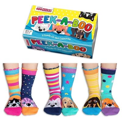 PEEK A BOO | 6 Odd Socken Kinder-Geschenkbox – United Oddsocks| UK 9-12, EUR 27-30, US 9.5-13