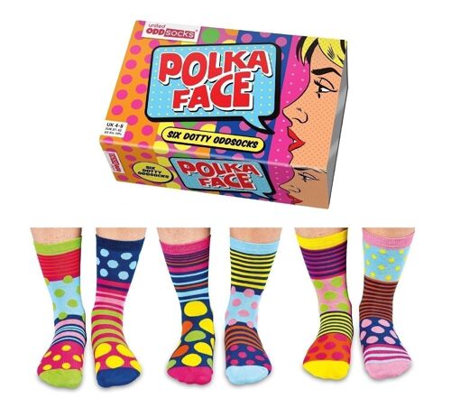 POLKA FACE | 6 Odd Socks Adult Gift Box - United Oddsocks| UK 4-8, EUR 37-42, US 6.5 -10.5