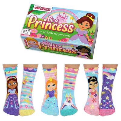 SÉ UNA PRINCESA | Caja de regalo para niños de 6 calcetines Odd - United Oddsocks| Reino Unido 9-12, EUR 27-30, EE. UU. 9.5-13