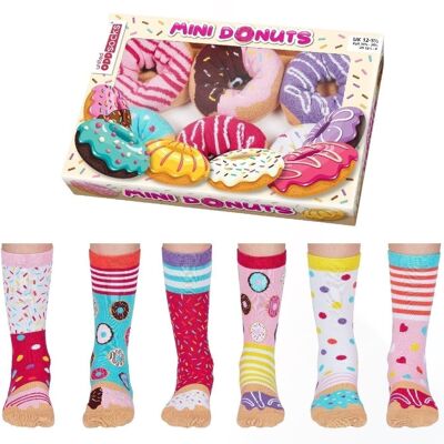 MINI-DONUTS | 6 Odd Socken Kinder-Geschenkbox – United Oddsocks| Großbritannien 12-5.5, 30 EUR.5-39, US 13.5-8