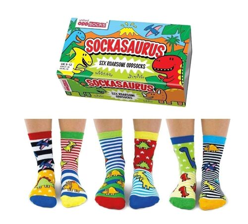 SOCKASAURUS | 6 Odd Socks Kids Gift Box - United Oddsocks| UK 9-12, EUR 27-30, US 9.5-13