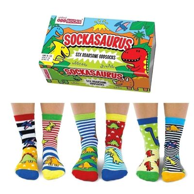 SOCKASAURUS | Confezione regalo per bambini con 6 calzini dispari - United Oddsocks| Regno Unito 9-12, EUR 27-30, Stati Uniti 9.5-13