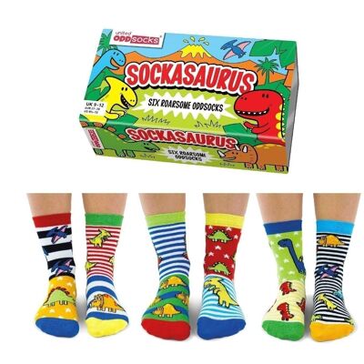 CHAUSSETTE SAURUS | Coffret cadeau 6 chaussettes impaires pour enfants - United Oddsocks| Royaume-Uni 9-12, EUR 27-30, États-Unis 9.5-13