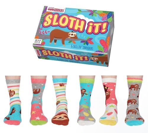 SLOTH IT! | 6 Odd Socks Adult Gift Box - United Oddsocks| UK 4-8, EUR 37-42, US 6.5 -10.5