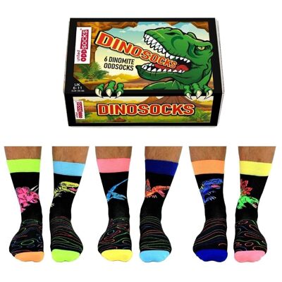 CALZINI DINO | Confezione regalo da 6 calzini dispari per adulti - United Oddsocks| Regno Unito 6-11, EUR 39-46, Stati Uniti 6.5-11.5