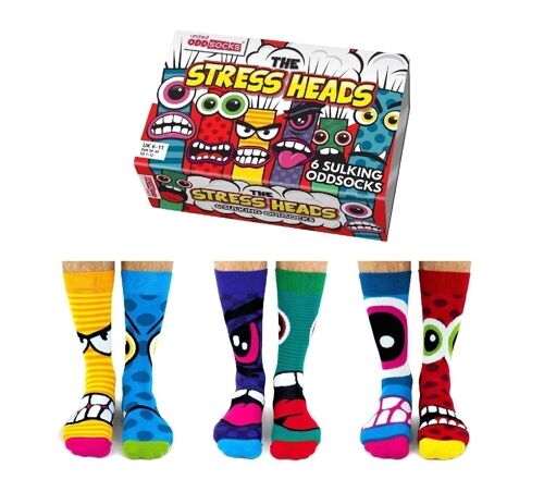 THE STRESS HEADS | 6 Odd Socks Adult Gift Box - United Oddsocks| UK 6-11, EUR 39-46, US 6.5-11.5