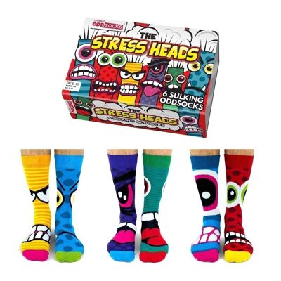 LE TESTE DELLO STRESS | Confezione regalo da 6 calzini dispari per adulti - United Oddsocks| Regno Unito 6-11, EUR 39-46, Stati Uniti 6.5-11.5