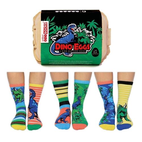 DINO EGGS | 6 Odd Socks Kids Gift Box - United Oddsocks| UK 12-6, EUR 30.5-39, US 13.5-7