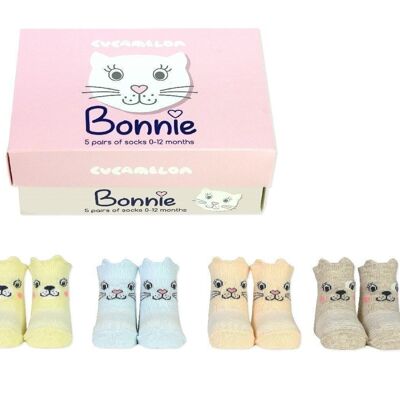 BONNIE | 5 pares de calcetines bebe | Caja de regalo | cucamelón