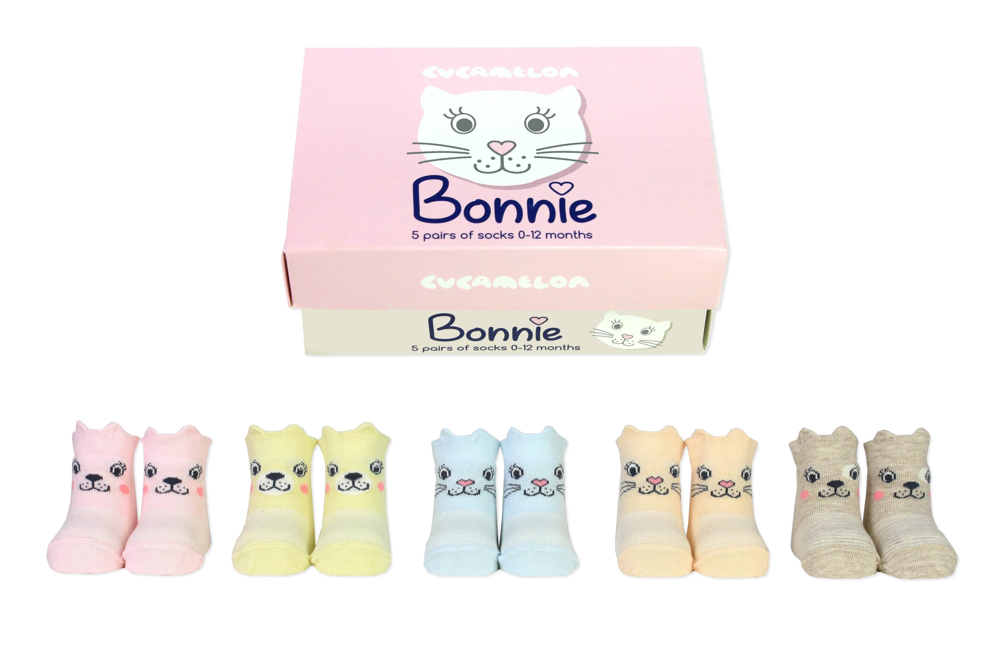 BONNIE - CONFEZIONE REGALO 5 PAIA DI CALZINI PER NEONATI DI CUCAMELON