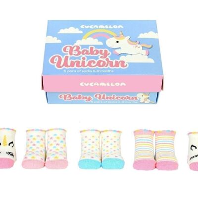 BEBÉ UNICORNIO - 5 pares de calcetines bebé | Caja de regalo | cucamelón