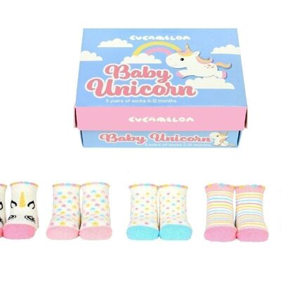 BEBÉ UNICORNIO - 5 pares de calcetines bebé | Caja de regalo | cucamelón