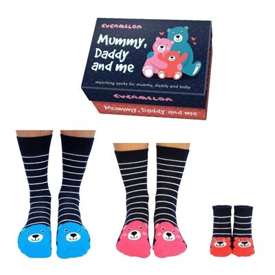 MAMI, PAPÁ Y YO - 3 pares de calcetines Oso |Caja regalo |Cucamelón| Reino Unido 4-8, Reino Unido 6-11, 0-12 meses