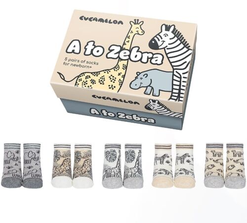 A to Zebra | 5 pairs of baby socks | Gift box | Cucamelon