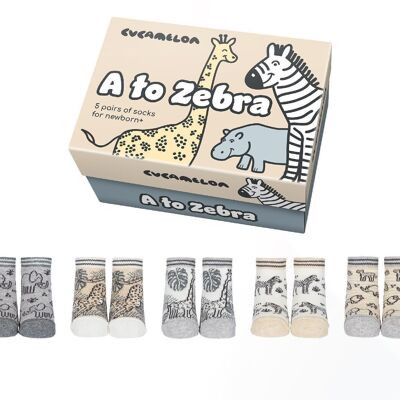 A a cebra | 5 pares de calcetines bebe | Caja de regalo | cucamelón
